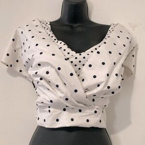 Vintage 90’s Off the shoulder Poka Dot Blouse. Retro Blouse with back zi…